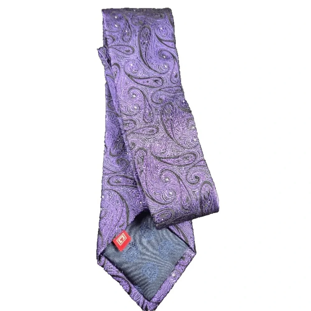 Chaps Men's Silk Tie Purple Black Paisley Pattern Classic Formal Necktie